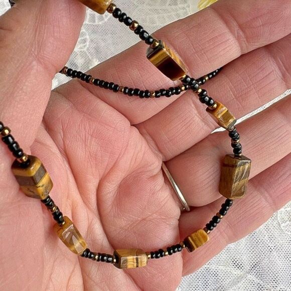 Vintage Tiger Eye Stone & Seed Bead Necklace - Picture 8 of 8